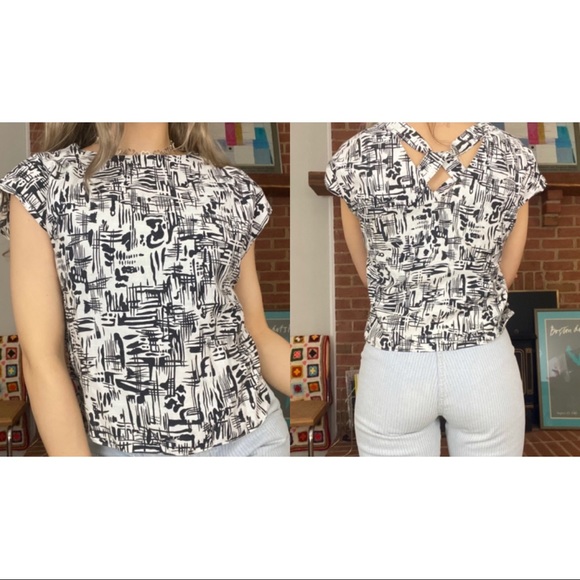 Vintage Handmade Cape Sleeve Criss-Cross Back Cotton MCM Abstract Patter… - Picture 3 of 13